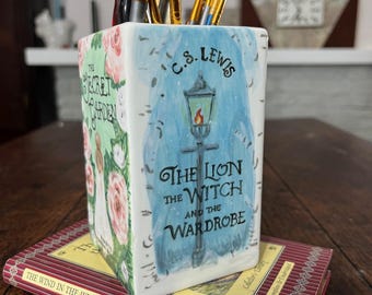 Hand Painted Book Lover Vase, Children's Literature Ceramic Pot