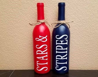 Fourth of July Wine Bottles - 4th of July Wine Bottles - Fourth of July Decor - 4th of July Decor - Wine Bottle Decor - Patriotic Decor