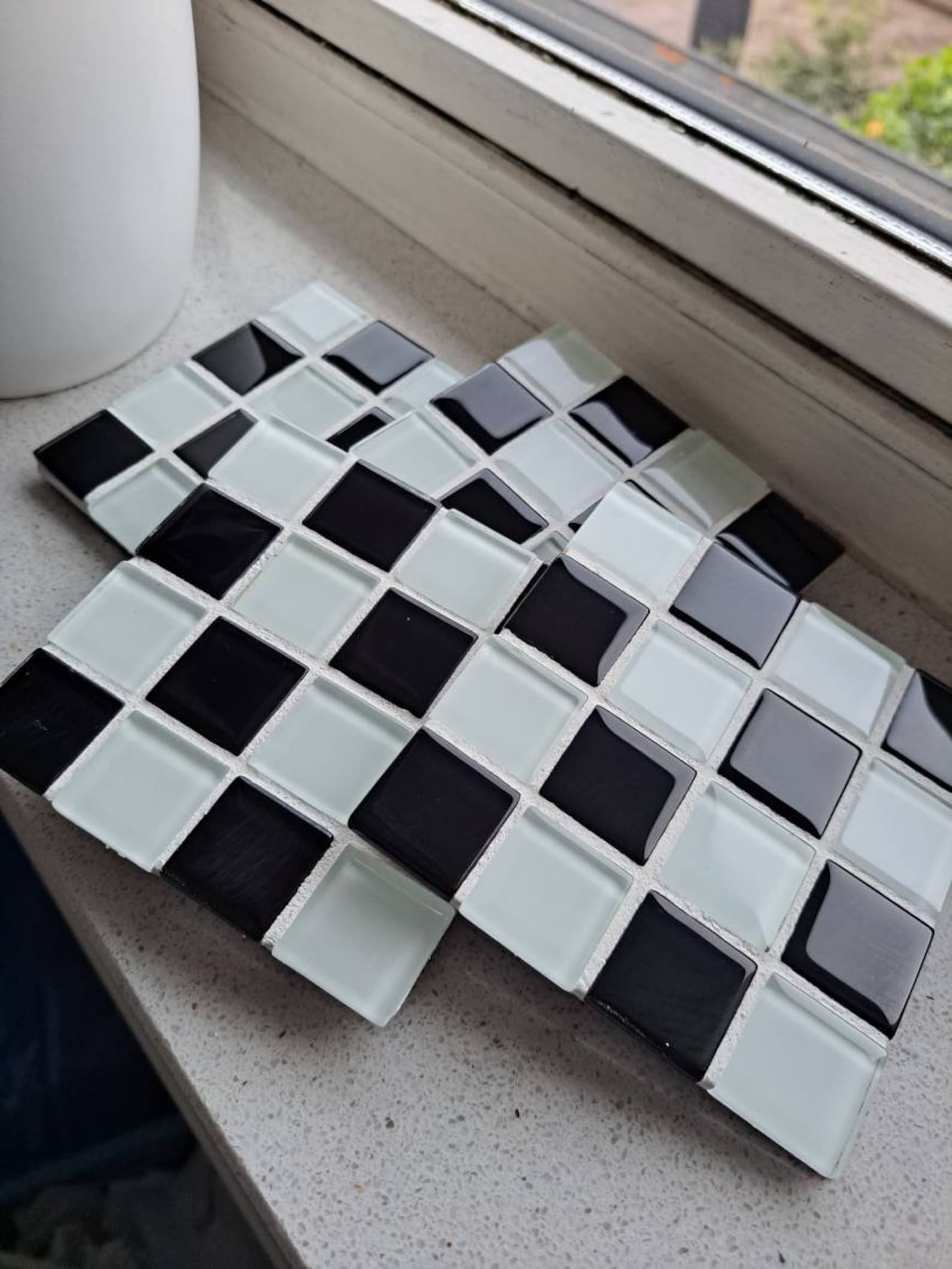 Tiled Coasters Set of 4 Tiled Coasters, Checkered Black and White Glass Tile Coasters ...