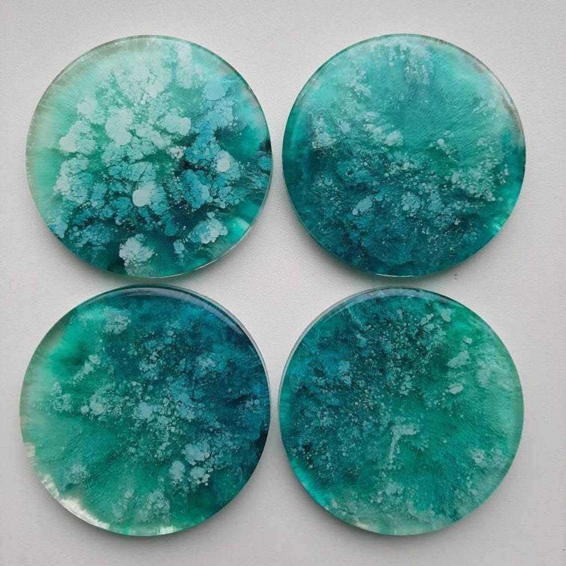 Epoxy/resin coasters with alcohol ink turquoise green blue Etsy