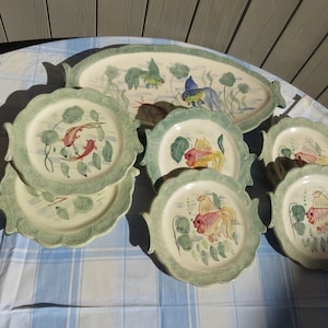 Large Fish dish/Salmon dish/fish plates/Decorative plates/display plates/Bergere Antibes/Hand painted fish plates/Fish decorated plates