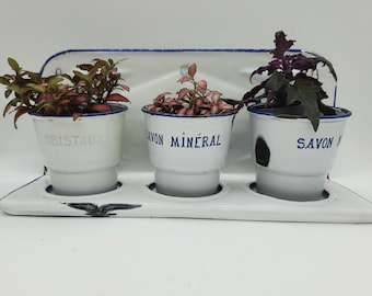 Vintage French Enamel Pots Set: Shabby Chic Kitchen Decor