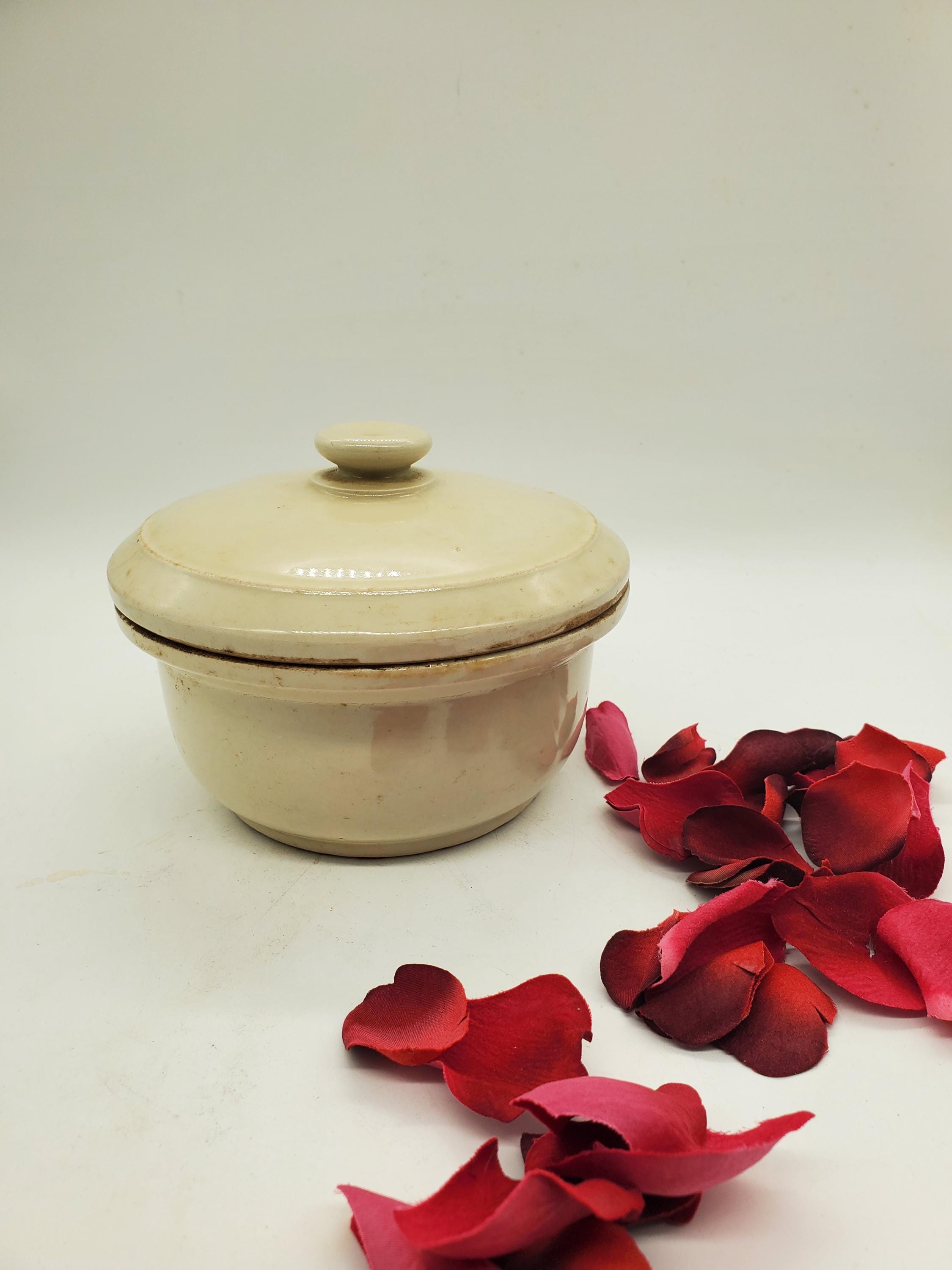 French Sauce Tureen with lid/Antique sauce tureen/Stoneware cream pot with lid/kitchen decor/patè pot/kitchenalia/French apothecary pot