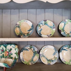 French Asparagus decorative set/serving dish and plates/Barbotine/majolica asparagus dishes/Barbotine asparagus set/Home decor/dining
