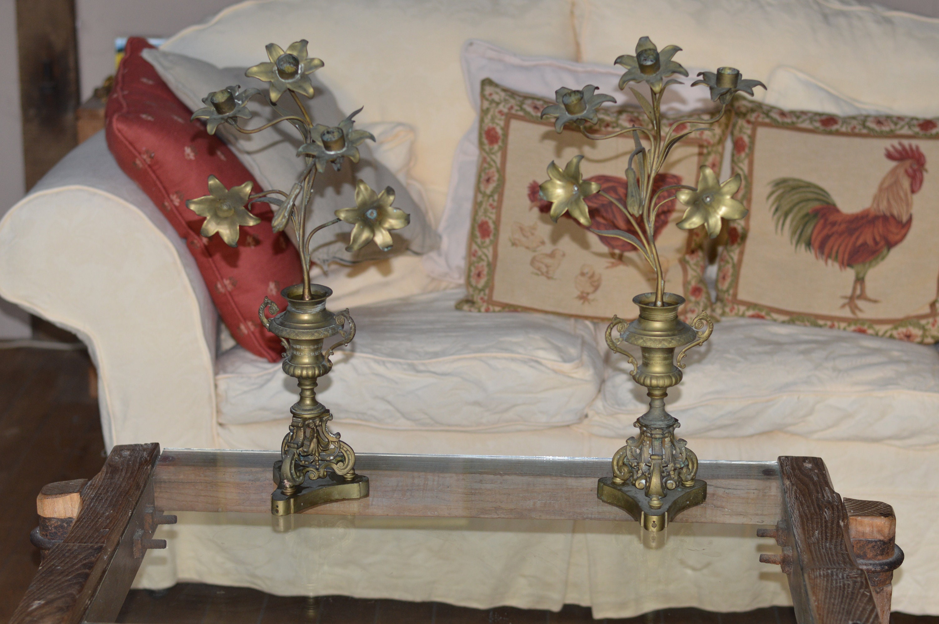 Français Paire Antique de Chandeliers/Chandeliers Décorés Fleurs/Chandeliers Français/Français Chand