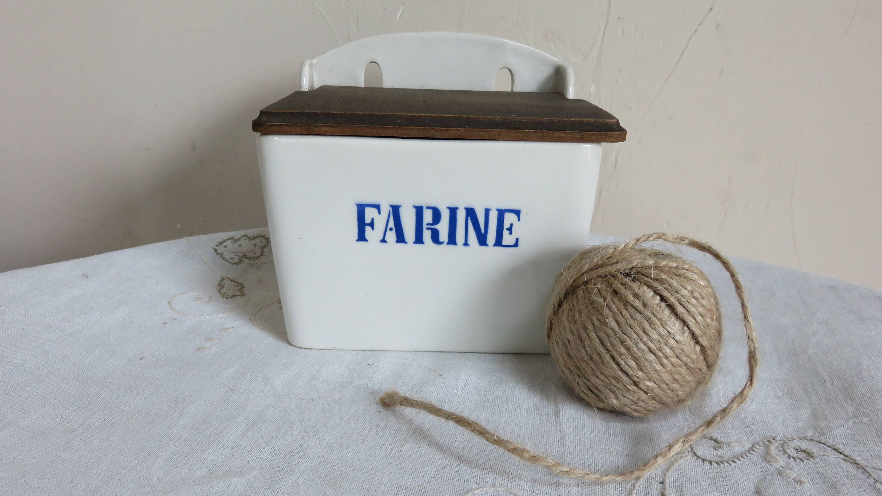 Français Faience Pot Farine/Flour Container/Sarreguemine et Digoin/storage Container/string Holder/K