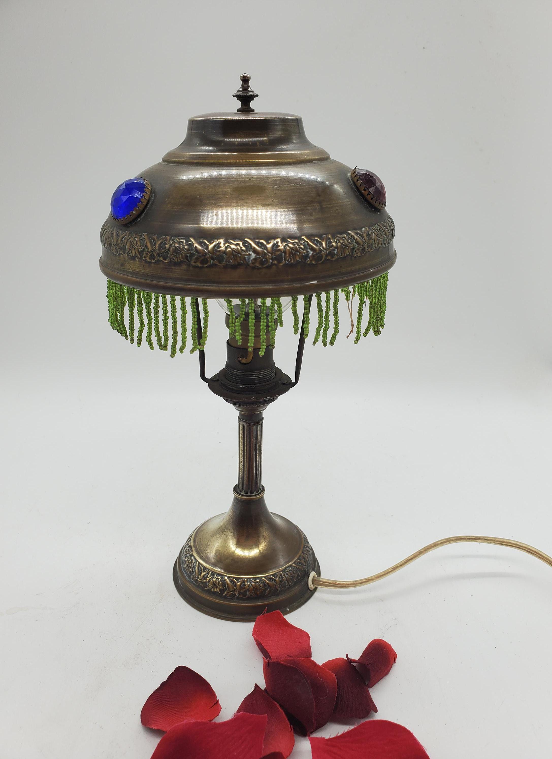 Reserved Antique French Art Nouveau Boudoir Lamp: Beaded Brass