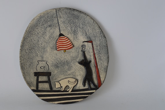 ヴィンテージ装飾皿/レリーフ猫装飾/壁掛け皿/ギフトウェア/ - Etsy 日本