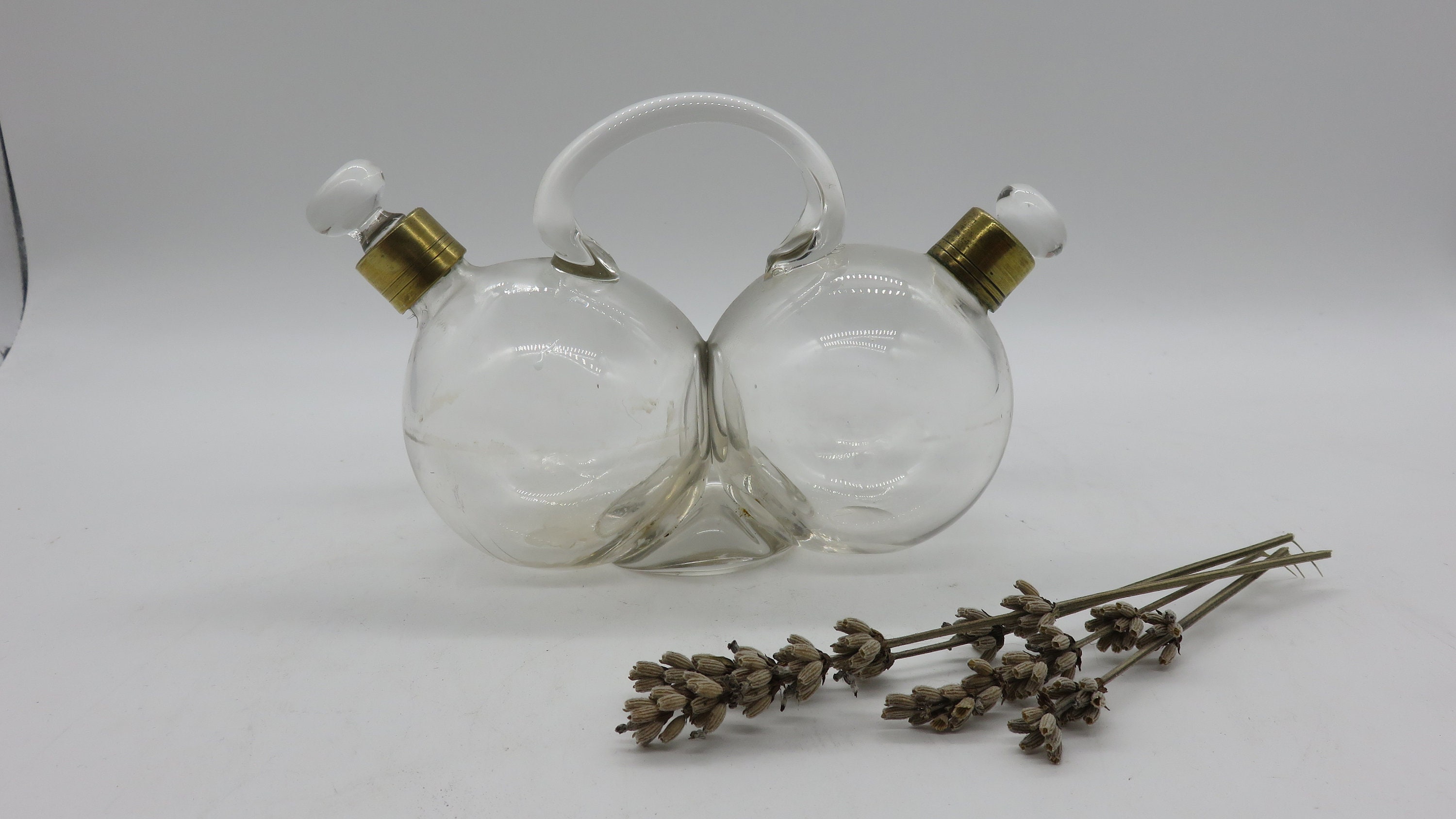 Français Ensemble de Cruet Antique/Ensemble d'huile et Vinaigre Inhabituel Élégant Verre Soufflé à L