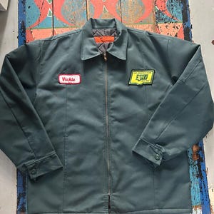 Vintage Red Kap American Workwear jacket Bomber Large Forest Green Zip up with collar Made in USA