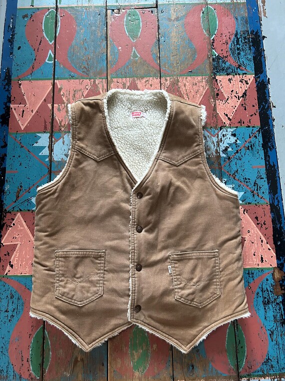 Vintage Levi’s cord corduroy white tab waistcoat … - image 1
