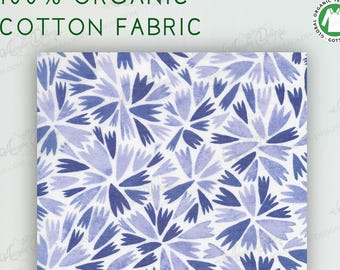 GOTS Organic Cotton Batiste fabric by yard for apparel, decor | Helly Watercolor Floral Print | Soft Blue Cloth 44" W | Elliot Ave Cloud 9
