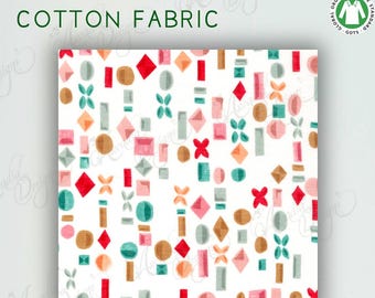 100% GOTS Organic Cotton Batiste Fabric | Festive Gemstones Geometric Print | Supreme Lightweight Soft Cloth 44" W | Cloud 9 Frolic Broadway