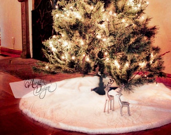 Faux Fur White Christmas Tree Skirt 48" Snowy White Xmas Tree Ornament Snow Christmas Decoration White Holiday Home Decors for Gift IN STOCK