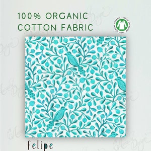 May include: 100% Organic Cotton Fabric, "felipe" Birds and Branches Collection, Cloud 9 Fabrics. Premium Silky Touch Quilt, GOTS Certified, Medium Weight, Non-Stretchy, 44 inches wide.  Quilting, Apparel, Home Decor Accents. Machine wash cold with like colors, gentle cycle, only non-chlorine bleach when needed, tumble dry low, remove promptly, warm iron if needed. Child Safe, Breathable.