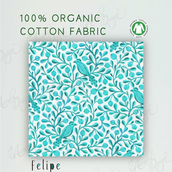 100% GOTS certified Organic Cotton Quilting Weight fabric by yard for apparel, decor | Felipe Birds and Branches Collection, Cloud 9 fabrics