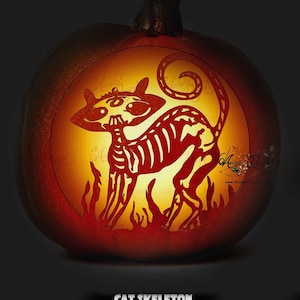 Halloween Skeleton Cat Pumpkin Carving Printable Stencil | Instant Download Digital Pattern | DIY Pumpkin Lantern Carving Printable Template