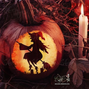 Halloween Witch Pumpkin Carving Pattern Printable Stencil | Instant Download PDF DIY Pumpkin Lantern Carving Printable Templates