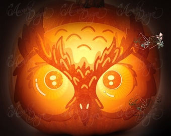 Owl head Printable Halloween Pumpkin Carving Pattern Stencil | Instant Download PDF DIY Pumpkin Lantern Owl on tree Carving Template