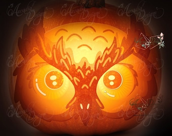 Cabeça de coruja para impressão estêncil de padrão de escultura de abóbora de Halloween | Download instantâneo PDF DIY abóbora lanterna coruja em modelo de escultura em árvore