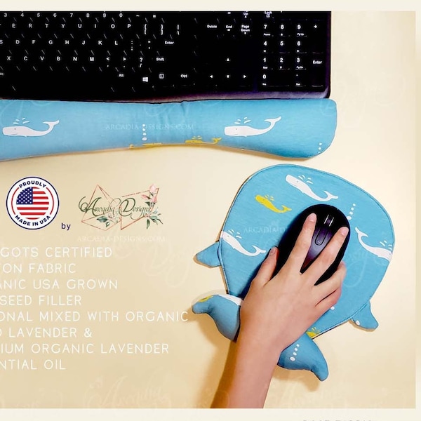 Organic Cotton & Flaxseed Keyboard rest and Mouse Pad | Whale, Mermaid, Unicorn, Spaceship shape options | Stationery Christmas Gifts