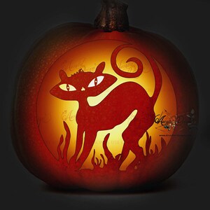 Halloween Black Cat Pumpkin Carving Printable Stencil |  Instant Download Digital Pattern | DIY Pumpkin Lantern Carving Printable Templates