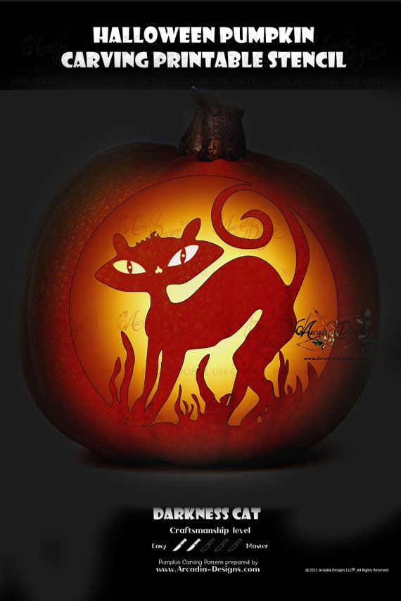 Halloween Black Cat Pumpkin Carving Printable Stencil