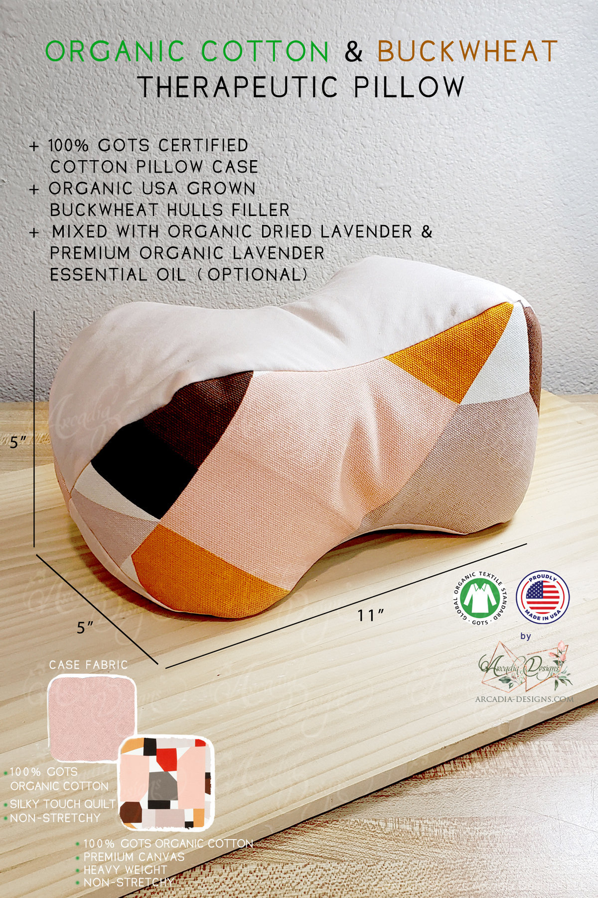 Organic Cotton Buckwheat Therapeutic gift | Adjustable natural filling pillow for neck, shoulder, back support, elbow rest | Made in USA