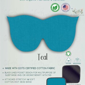 Pu&ograve; includere: Maschera per gli occhi ponderata in cotone biologico color teal. Progettata per il sonno e l'aromaterapia, presenta una tasca foderata nera, una fascia elastica e un'imbottitura traspirante di alta qualit&agrave;. Prodotto negli Stati Uniti.