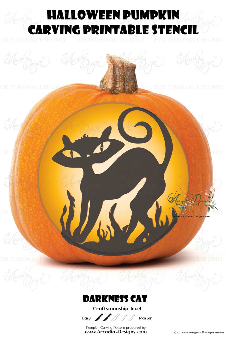 Halloween Black Cat Pumpkin Carving Printable Stencil - Etsy