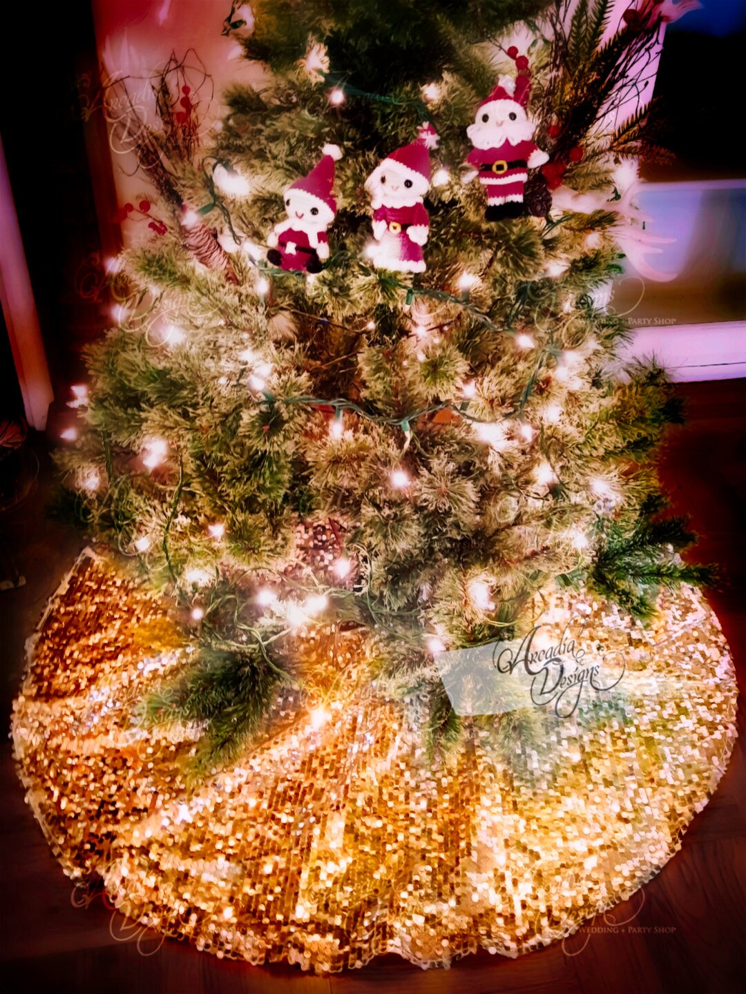 Christmas Tree Skirt Gold Sequin 48 Sparkle Xmas Tree Ornament Gold