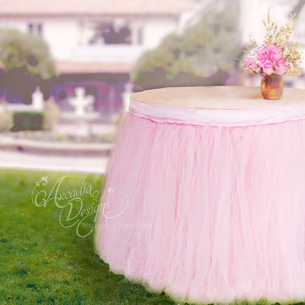 Round Table Pink Tutu Skirt CUSTOM MADE Tulle Tableskirt for Princess Party Table Wedding Cake table Bridal Baby Shower table Decoration