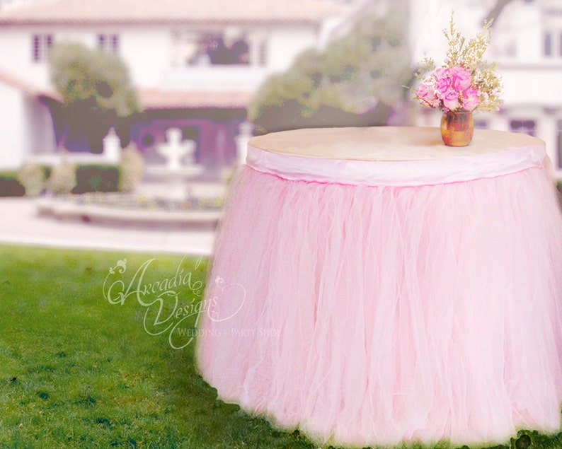 Round Table Pink Tutu Skirt Custom Made Tulle Tableskirt For Princess Party Wedding Cake Bridal Baby Shower Decoration