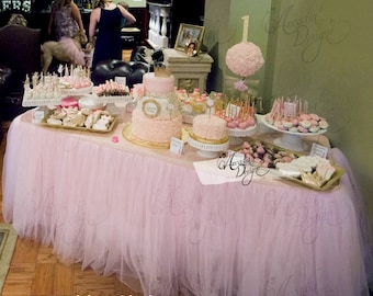 Decorações de aniversário de bailarina | Saia de mesa tutu rosa festa bailarina feita sob encomenda | Saia de mesa de tule sobremesa para festa de aniversário de dança de balé