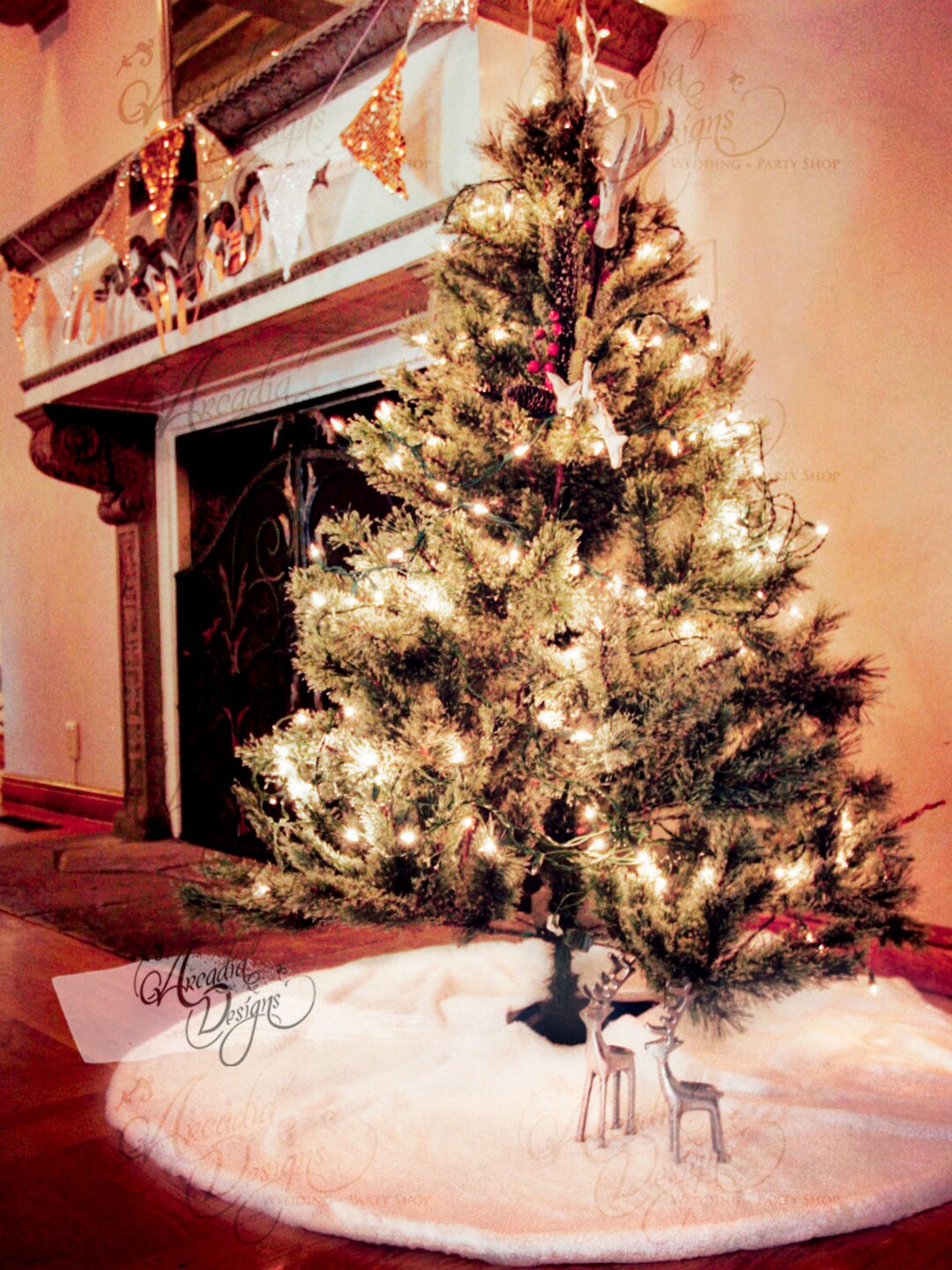 Faux Fur White Christmas Tree Skirt 48" Snowy White Xmas Tree Ornament ...