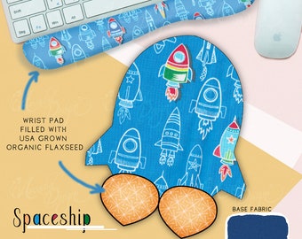 Spaceship Keyboard rest and Mouse Pad | Organic Cotton & Flaxseed filler | Christmas statioery gift for kid distance online learning at home