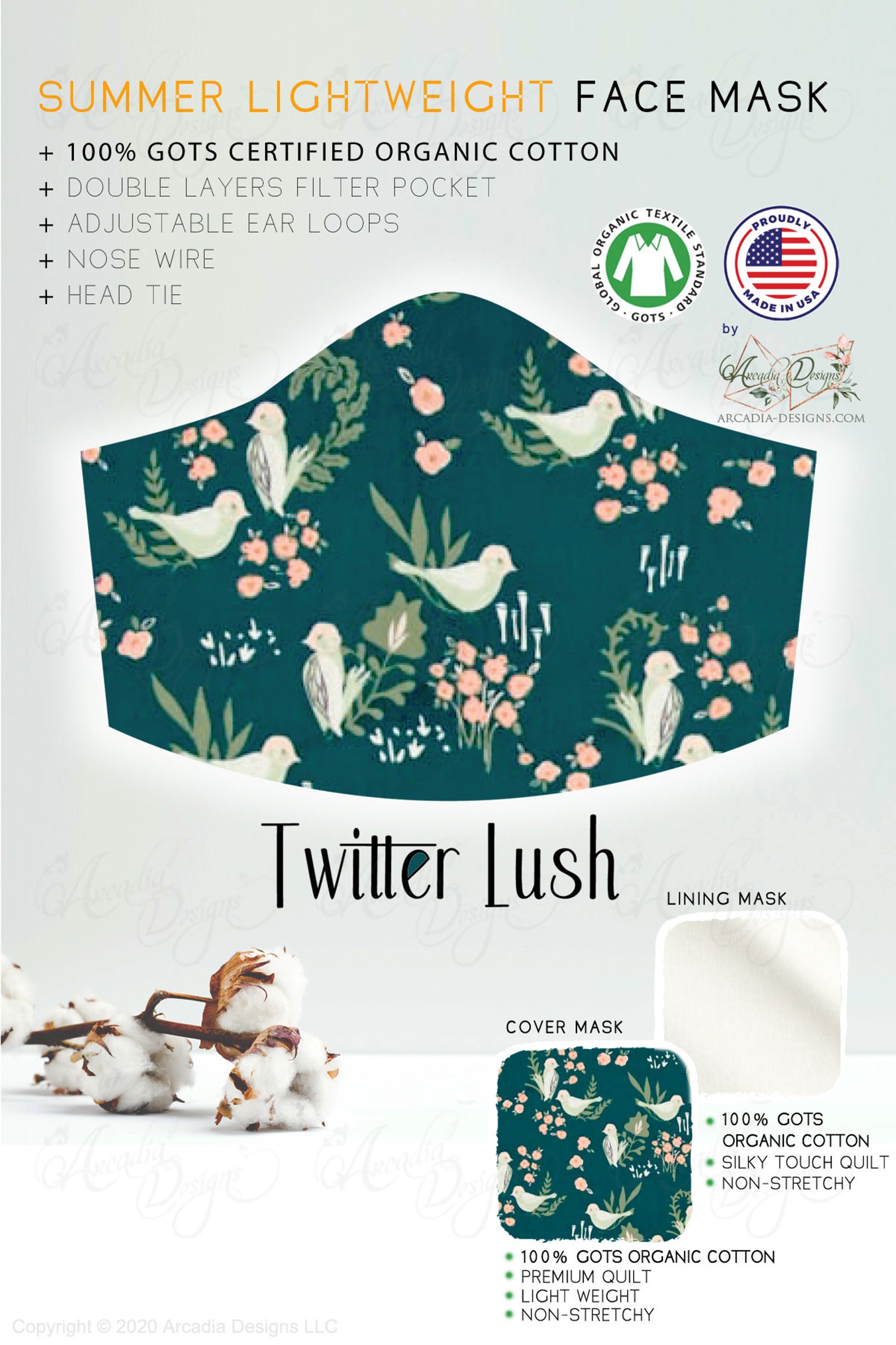 Organic Cotton Lightweight face mask for Sensitive Skin. Best Etsy