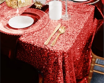 Pano de mesa vermelho com lantejoulas para o dia dos namorados, pronto para enviar, decoração de mesa vermelha brilhante para comemoração dos namorados, jantar, chá de panela, decoração de festa