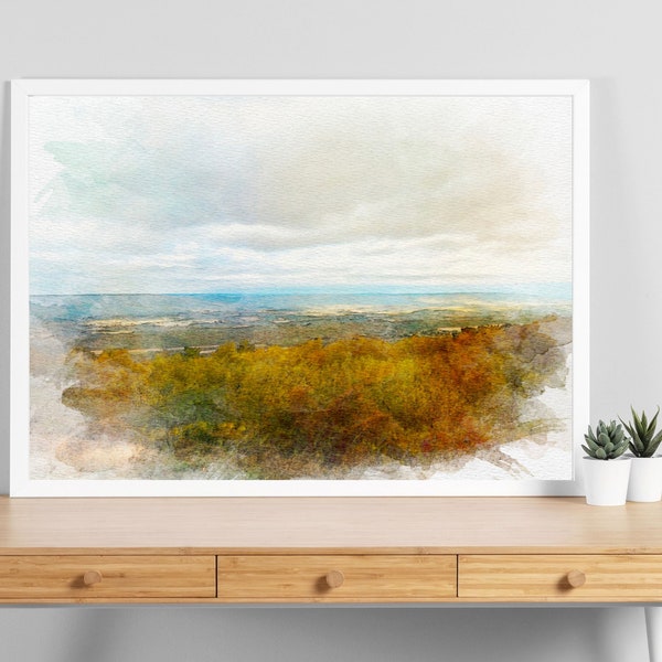 Mountain Top Print, Printable Art, Watercolor Print, Hill Poster Nature Wall Art, Landscape Wall Decor, Nature Wall Decor, Housewarming Gift