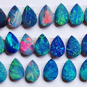 Good colour 9 x 6 mm drop shape doublet opals from South Australia