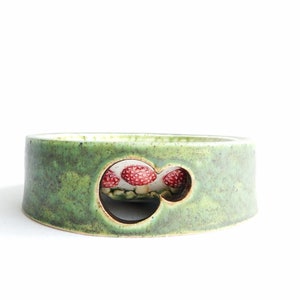 Ceramic Bowl with toadstool decoration, hand thrown and glazed - studio pottery - pottery bowl