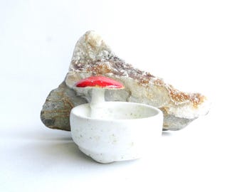 Handmade Toadstool Ceramic Ring Dish – Cottagecore Trinket Holder