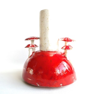Ceramic Vase with Toadstool Decoration, Pottery Vase, Mushroom Gift, Ceramic Toadstool