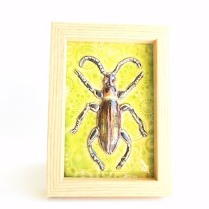 Framed Handmade Ceramic Tile with Beetle Decoration, Art Tile, Ceramic Sculpture, Home decor, Wall Art