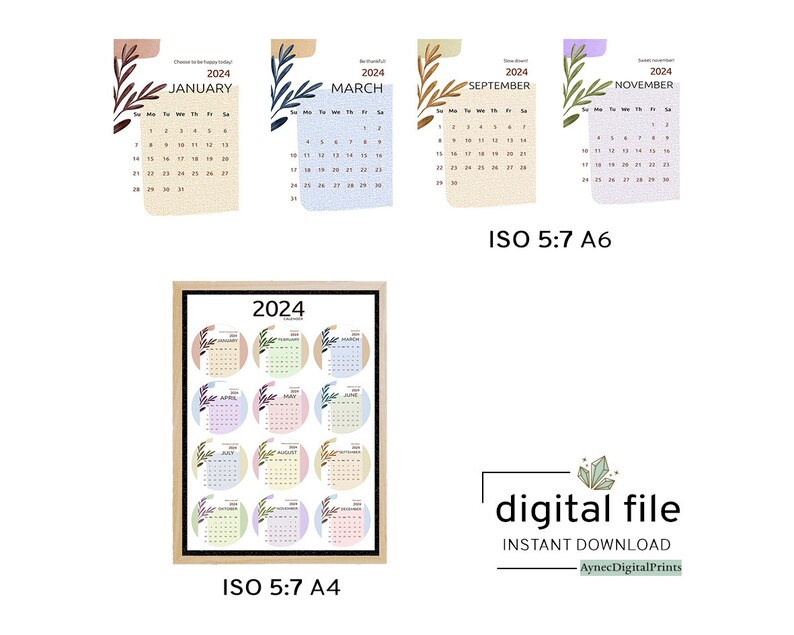 2024 Calendar Printable 2024 Annual Calendar Minimalist Design