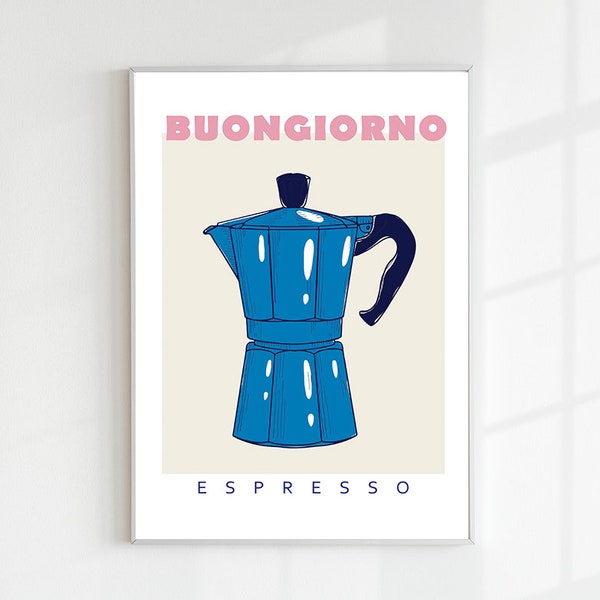 Printable Kitchen Wall Art - Modern Coffee Poster - Moka Pot Espresso Art Print - Bar Cart Italian Print