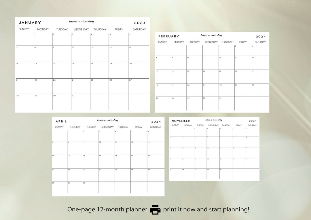 2024 Calendar Planner - Printable Monthly and Yearly - Minimalist ...
