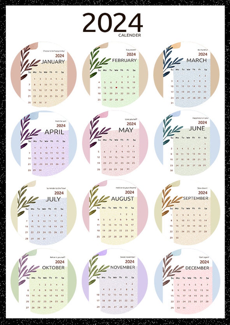 2024 Calendar Printable 2024 Annual Calendar Minimalist Design