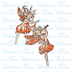 EPHEMERA, FAIRY FLUTISTS, Vintage Fairytale ~ Graphic Design Image ~ Instant Digital Download Scrapbooking