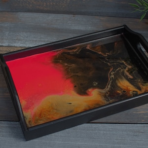 Black wooden tray, natural wood, kitchen tray, salver, kitchen storage, black pink gold, resin, unique, With Love image 1